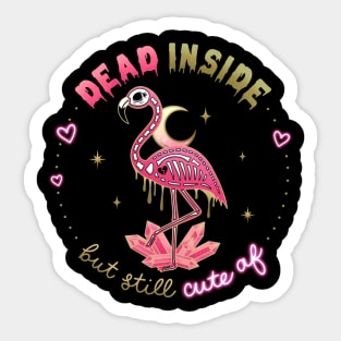 Dead Inside but still Cute AF Skeleton Flamingo w/ Moon & Crystals Sticker